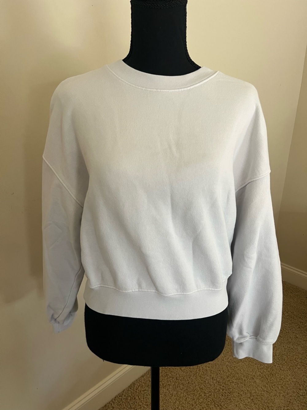Agolde Cropped Bubble Balloon Sleeve Light Blue / White Dip Dye Sweatshirt in XS